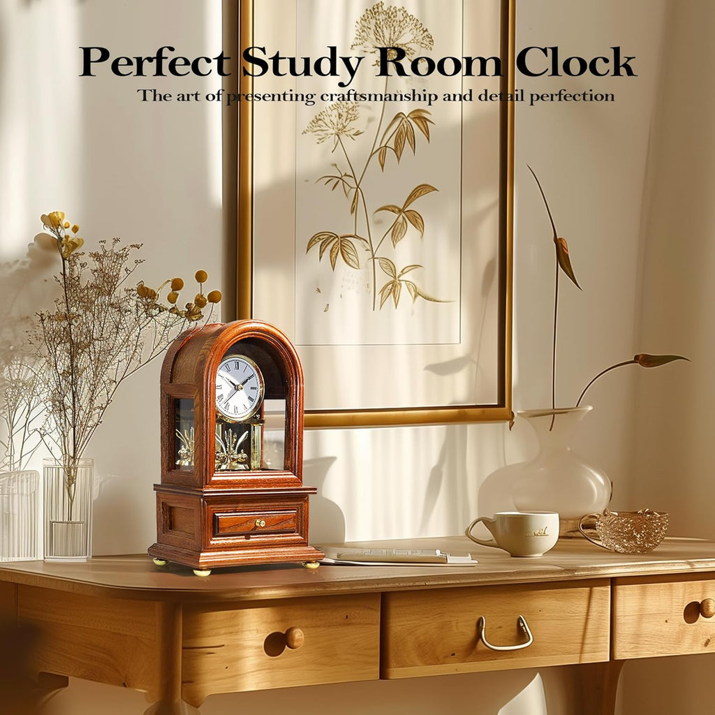 Wooden Table Anniversary Clock, Antique Shelf Clocks, Revolving Pendulum Mantel Clocks, Desk Grandfather Clock for Living Room, Home Decor Gift A134-B0D12F9S1X