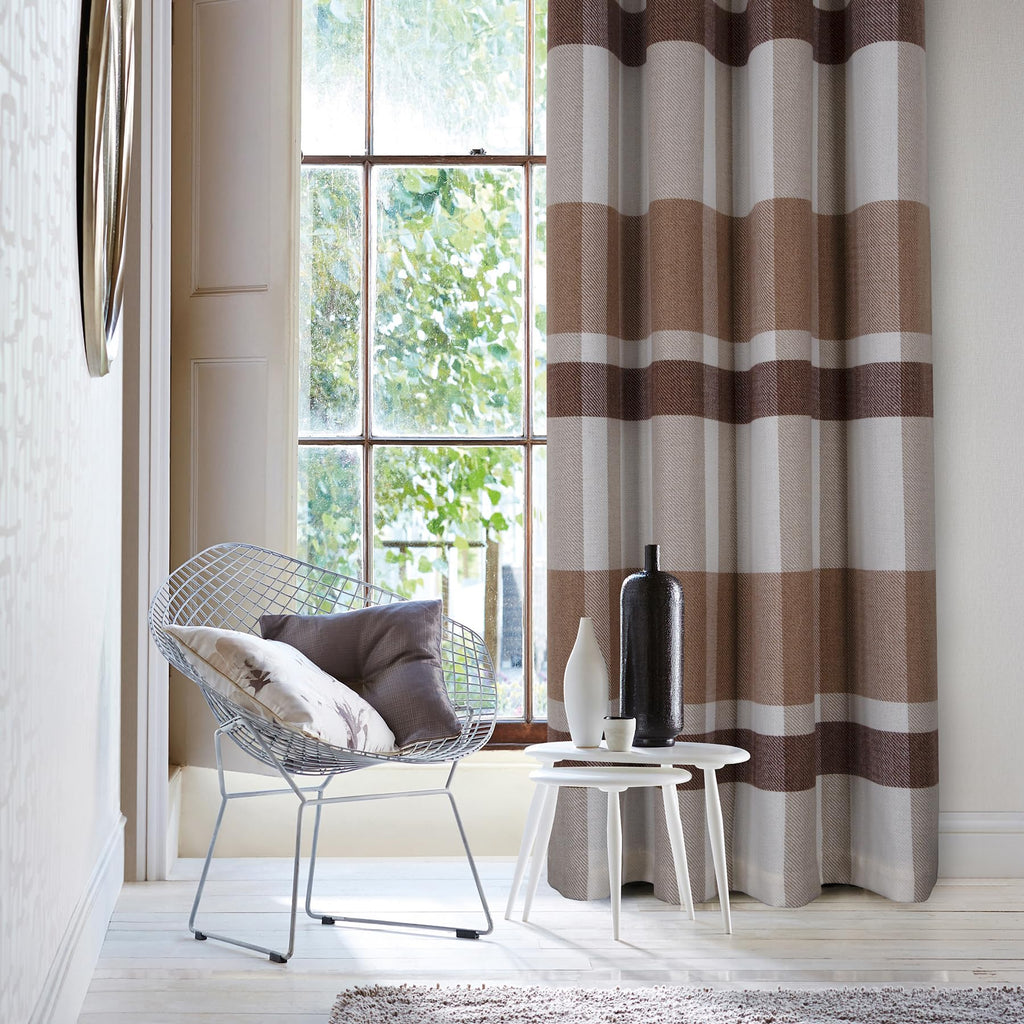 Beige Brown Plaid Curtains Farmhouse Window Curtains Highland Woolen Look Grommet Drapes Bedroom 2 Panels 45 * 95
