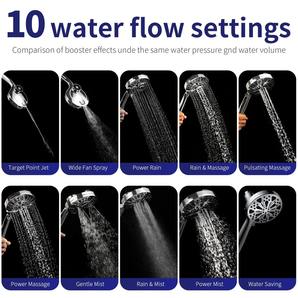 Magnetic Handheld Shower Head with Filter, High Pressure 10-Spray-Mode Detachable Shower Head with 60-Inch Hose
