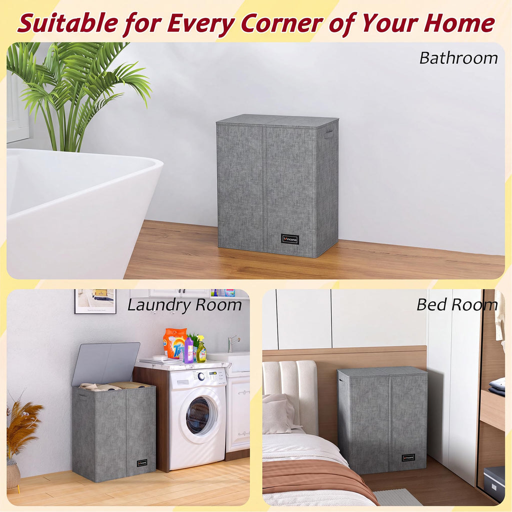 135L Laundry Hamper 2 Section, Large Laundry Hamper with Lid, Dirty Clothes Hamper with 2 Removable Inner Bags