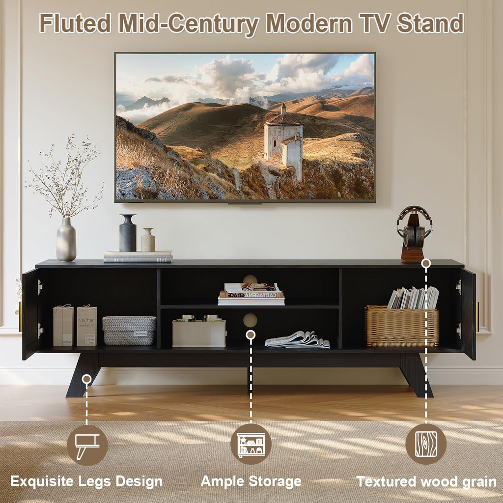 59.5" Fluted TV Stands for 65 Inch TV, Mid Century Modern