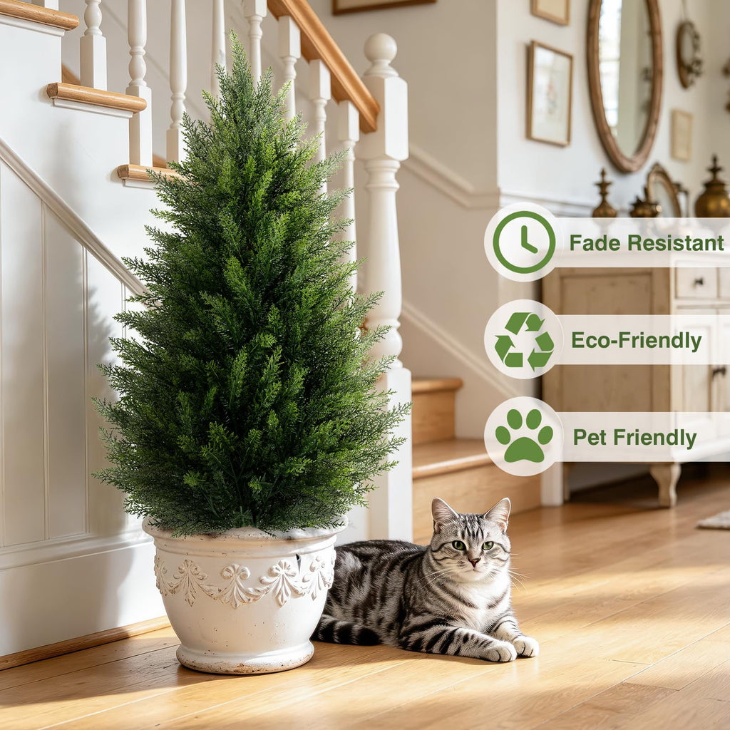 3FT Artificial Cedar Topiary Trees Set of 2 for Outdoor Porch