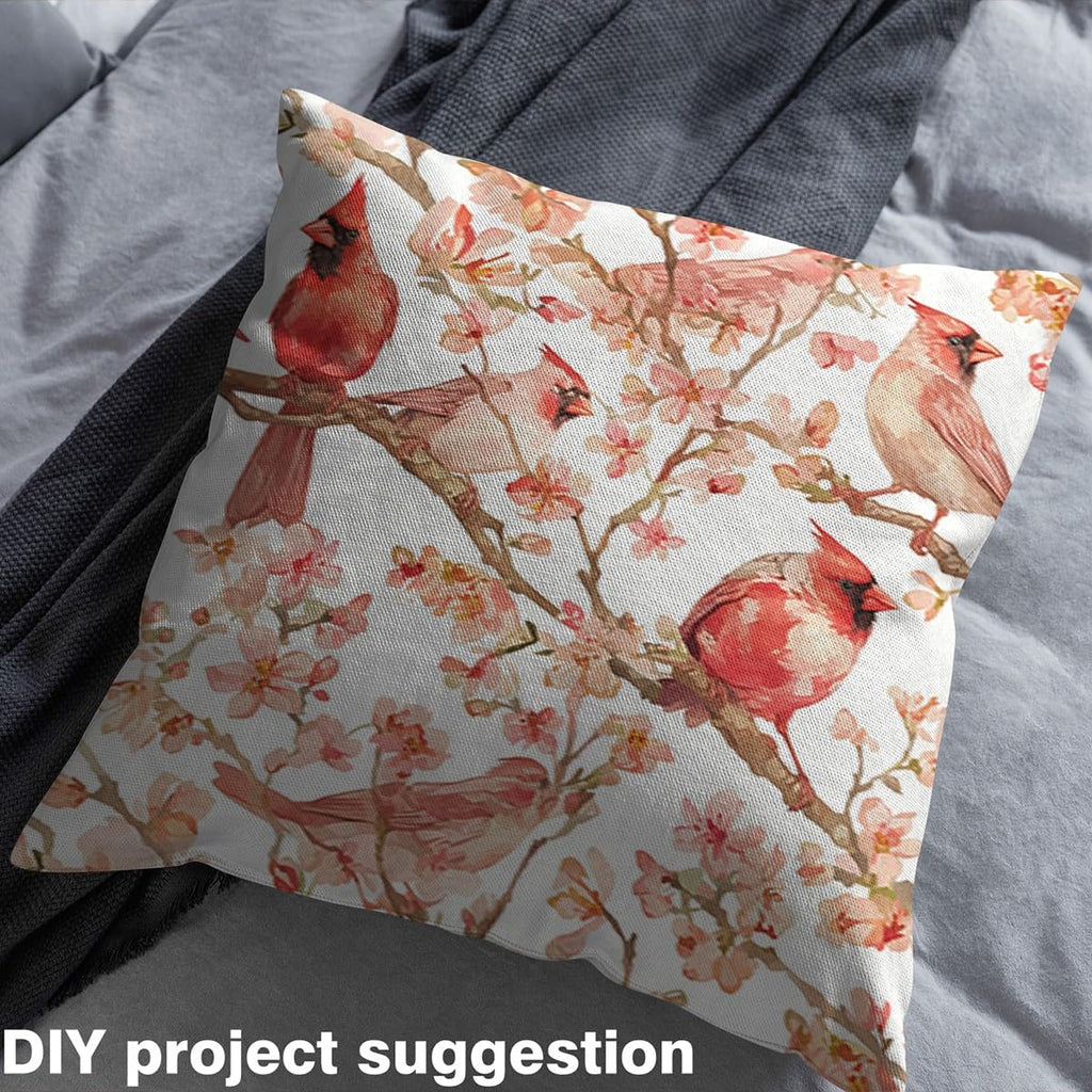 Birds Fabric by The Yard 10 Yards Cherry Blossoms Soft Flannel Decorative Fabric Floral Botanical Branches Upholstery