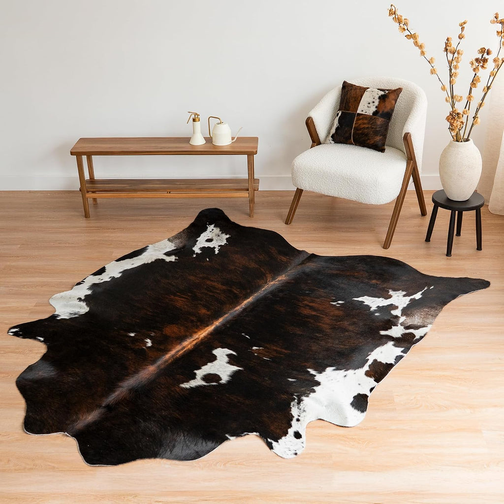 100% Genuine Brazilian Cowhide Rug - Dark Tricolor - Luxury Cowskin Leather Area Rug Décor 7 x 6 feet