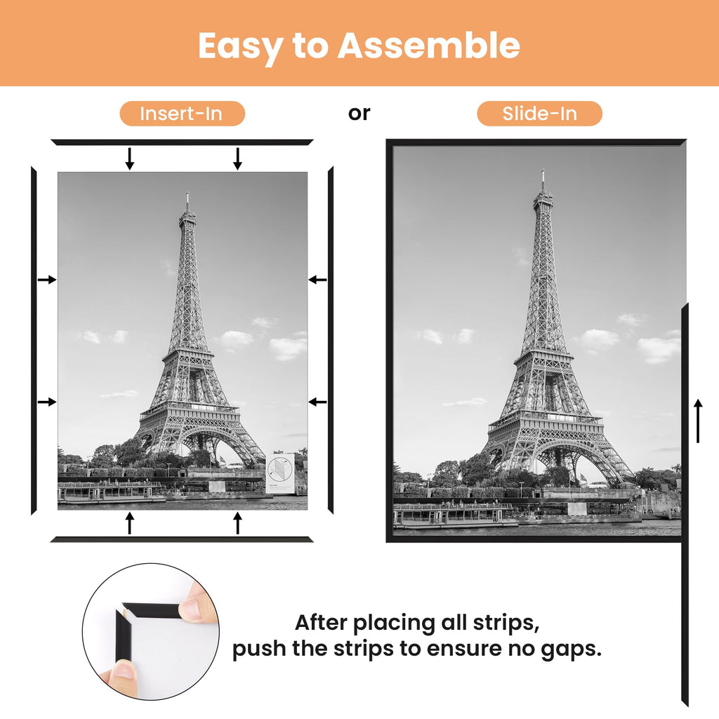 11x17 Poster Frame, Easy Slide-In Assembly, Black, 3 Pack