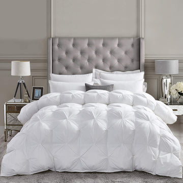 Luxurious All-Season Goose Down Fiber Waterfowl Feather Fiber Comforter King Size Duvet Insert, Exquisite Pinch Pleat