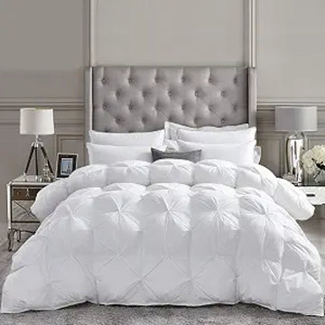Luxurious All-Season Goose Down Feather Fiber Comforter Queen Duvet Insert, Exquisite Pinch Pleat Design, Premium