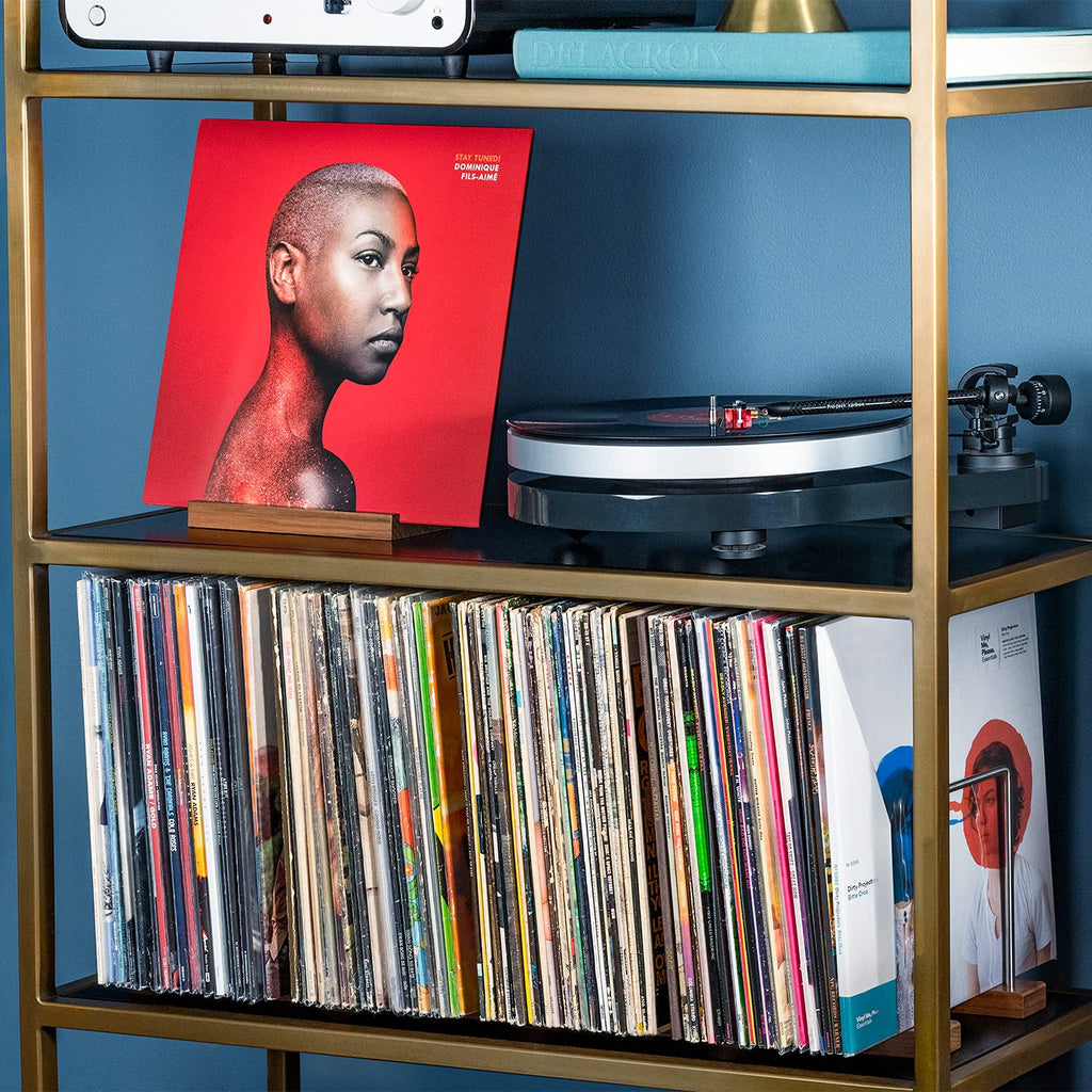 Extended Vinyl Record Storage, 100-150 LP, Solid Walnut Base