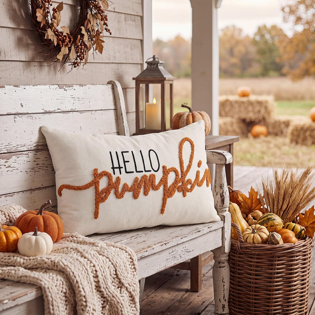 Fall Pumpkin Pillow Covers 12x20 Autumn Hello Pumpkin Lumbar Case