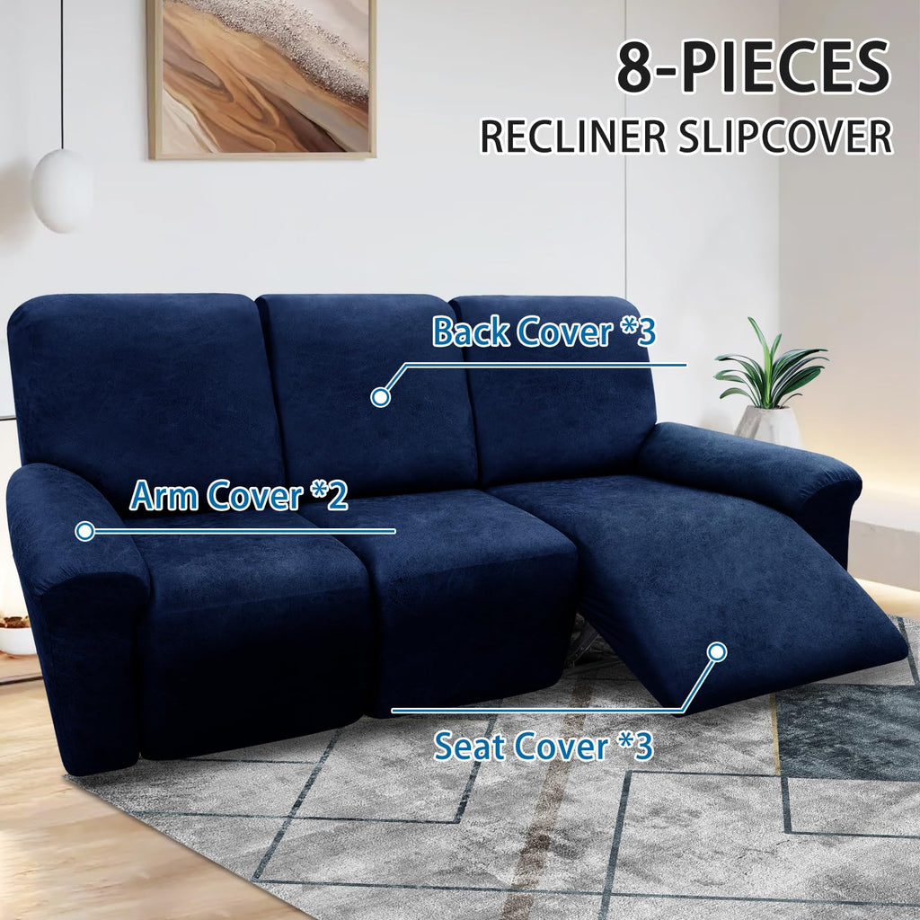 Couch Cover 8-Pieces Sofa Covers Washable Recliner Sofa Covers 3 Seater Leather Look Recliner Slipcovers with Pockets