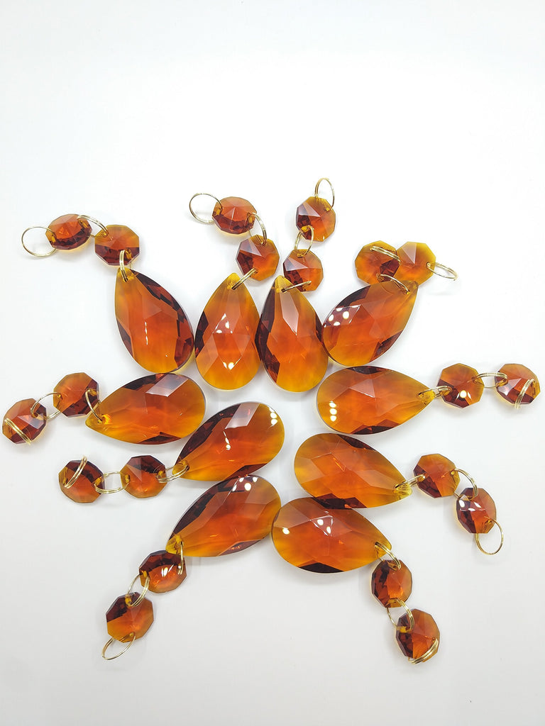 Teardrop Pendants Candle Chandelier Crystal Prisms Pendants Glass Pendants Beads, Pack of 20 (Dark Amber)