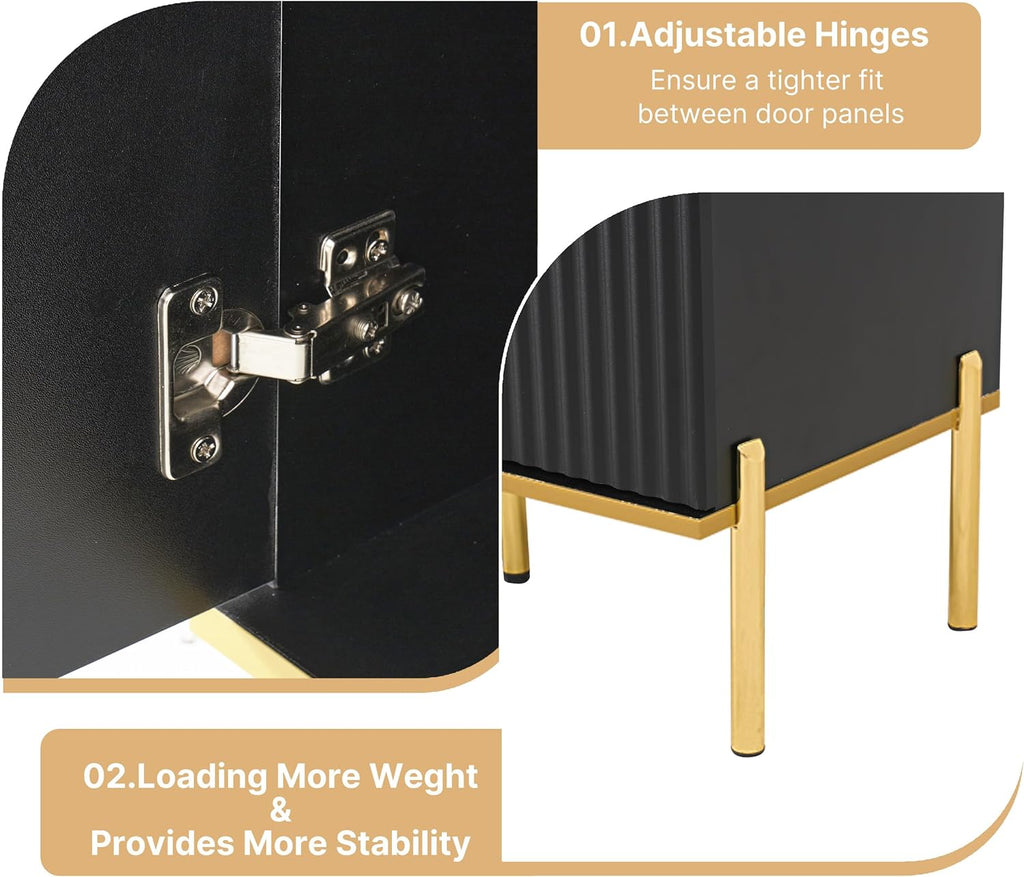 60" Modern Sideboard Buffet Cabinet, Fluted Storage Sideboard with Adjustable Shelves & Pop-Up Doors, Multifunctional