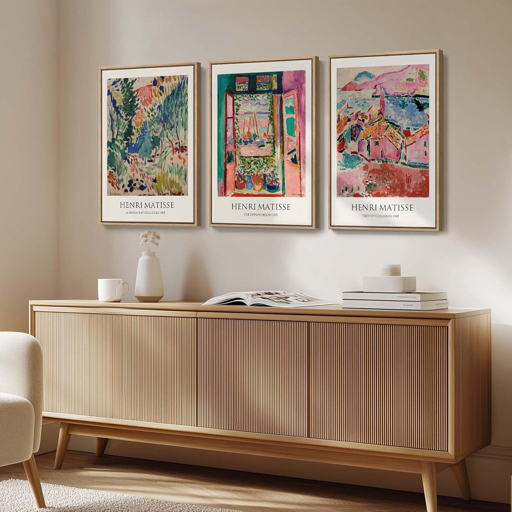 Framed Matisse Colorful Abstract Canvas Wall Art Set of 3, 16x24 In