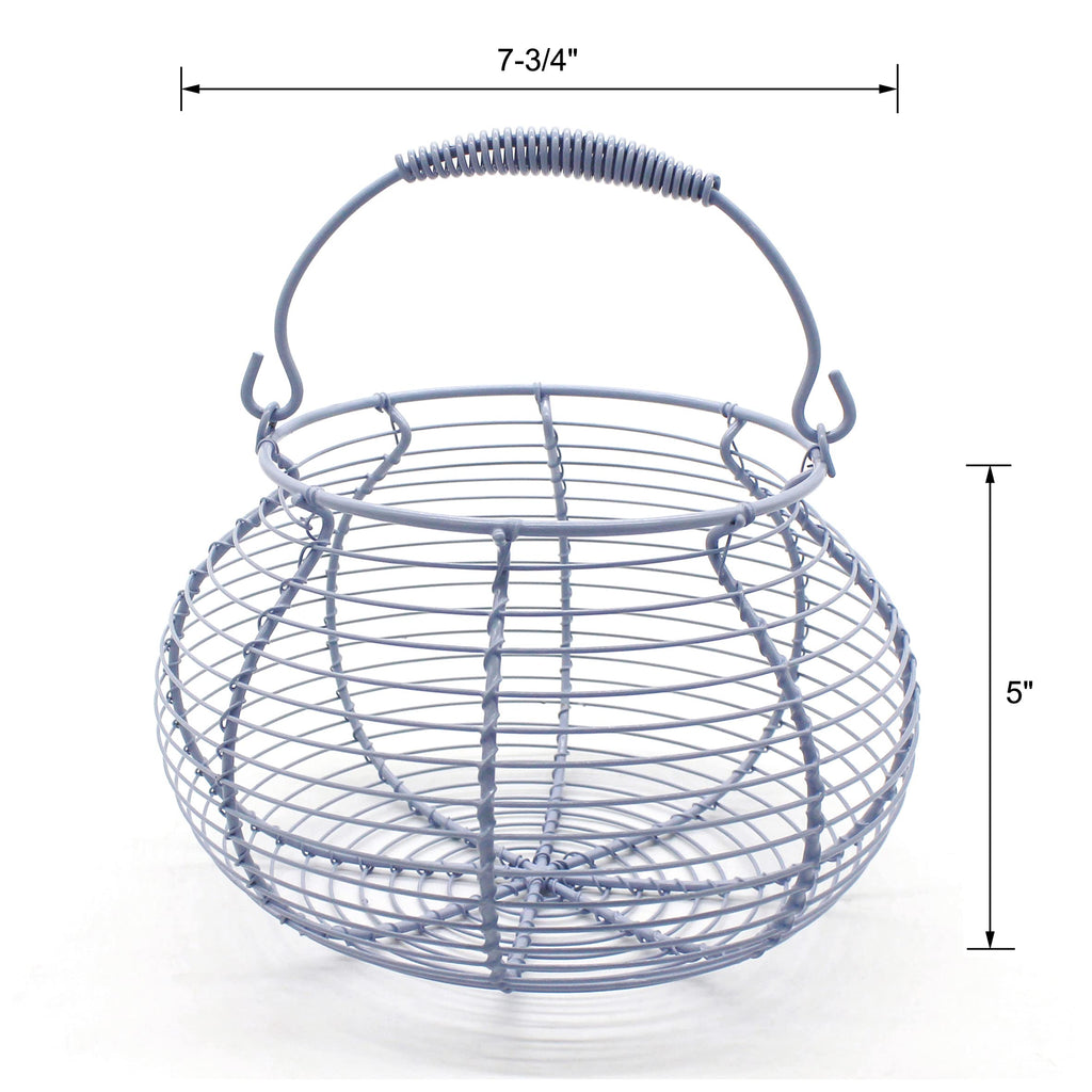 Elegant Wire Egg Basket with swimming Handle Primitives Vintage Gathering Basket. Light Blue (7-3/4"Dia. X 5"H Blue)