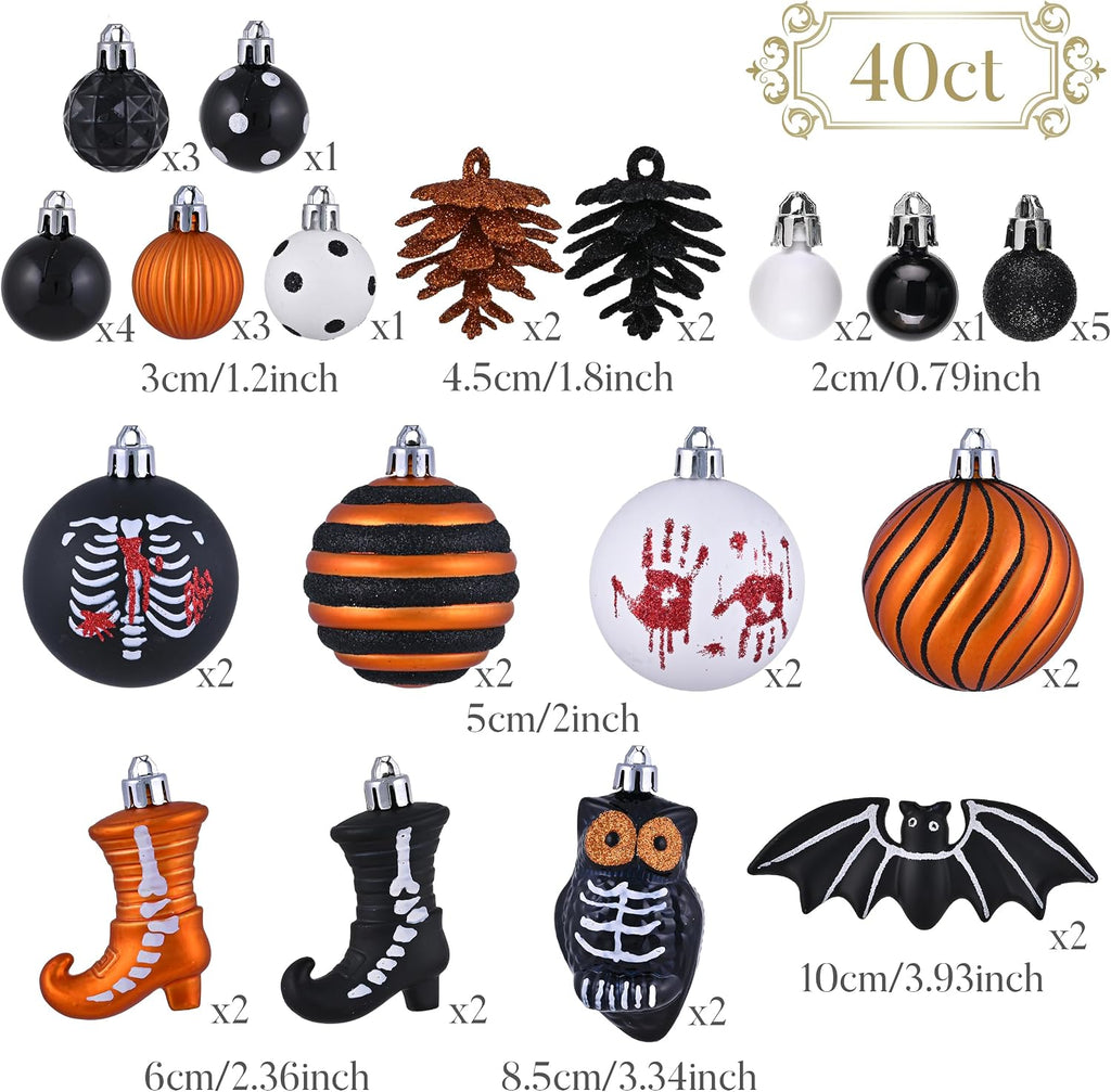 Halloween Ornaments Shatterproof Tree Decoration Indoor - Set of 40