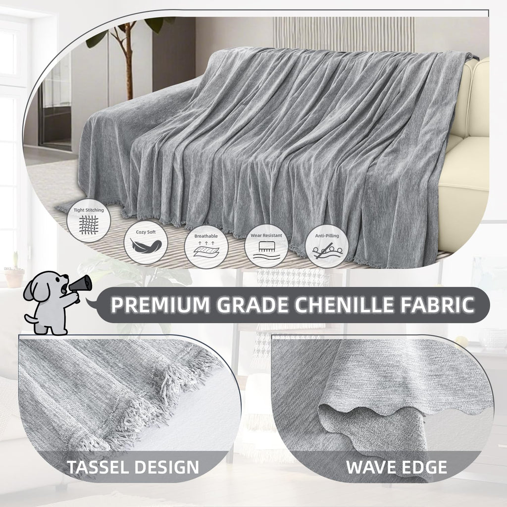 1OO% Waterproof Corner Sectional Couch Covers L Shape Chenille Sectional Sofa Cover with Tassel Soft Thick Washable