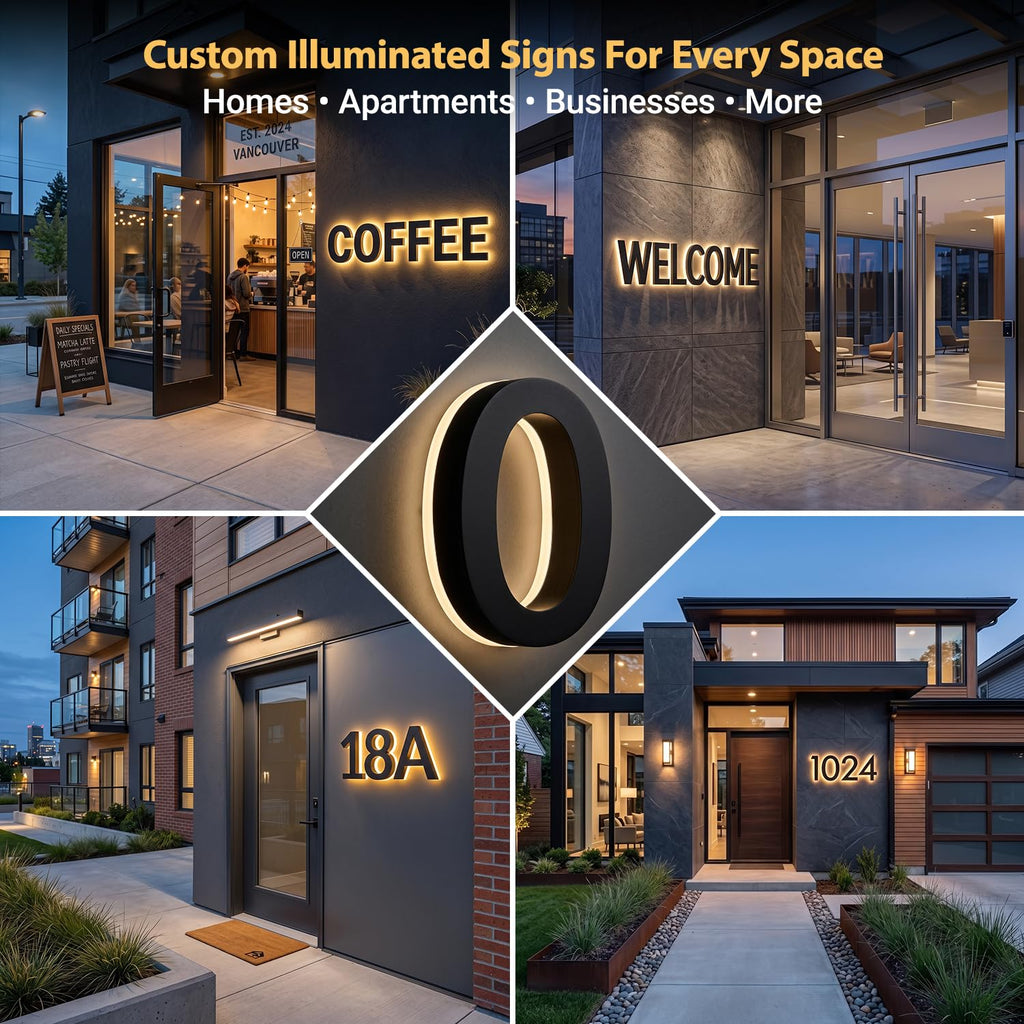 Custom LED House Numbers, Solar or Plug-in Powered Address Signs s