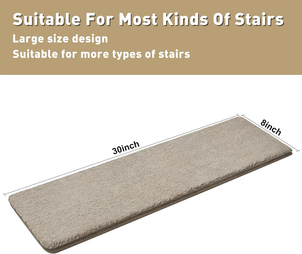 Ultra Plush Carpet Stair Treads 8 x 30 Inch Cream Gray 14 Pcs | Soft Indoor Stair Protector,Reduce Noise,Self
