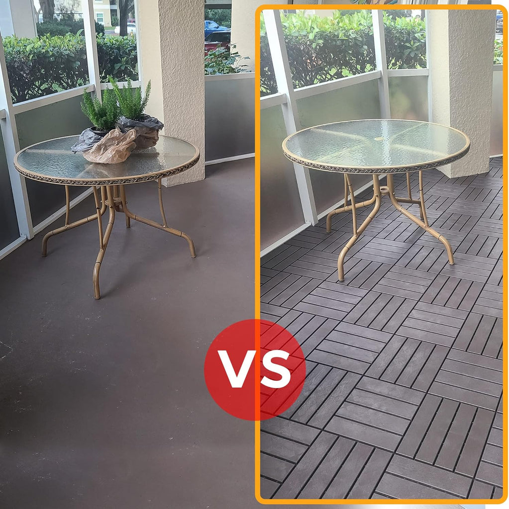 Interlocking Deck Tiles Plastic Waterproof Outdoor Flooring 12" x 12" for Patio Garden Deck Poolside Indoor Outdoor, 10