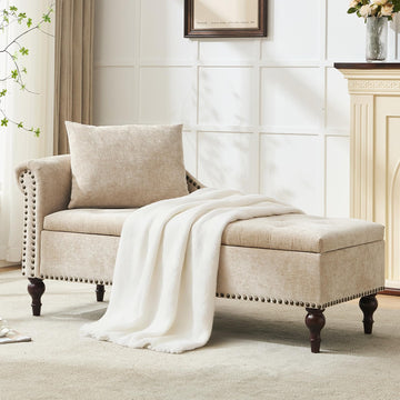 Velvet Chaise Lounge with Storage & Left Armrest, Brown