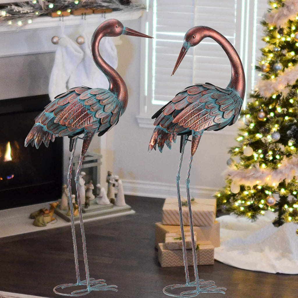 Crane Garden Statues Outdoor Yard Decorations Metal Heron Yard Art Bird Sculpture Decor for Outside Lawn Patio Large