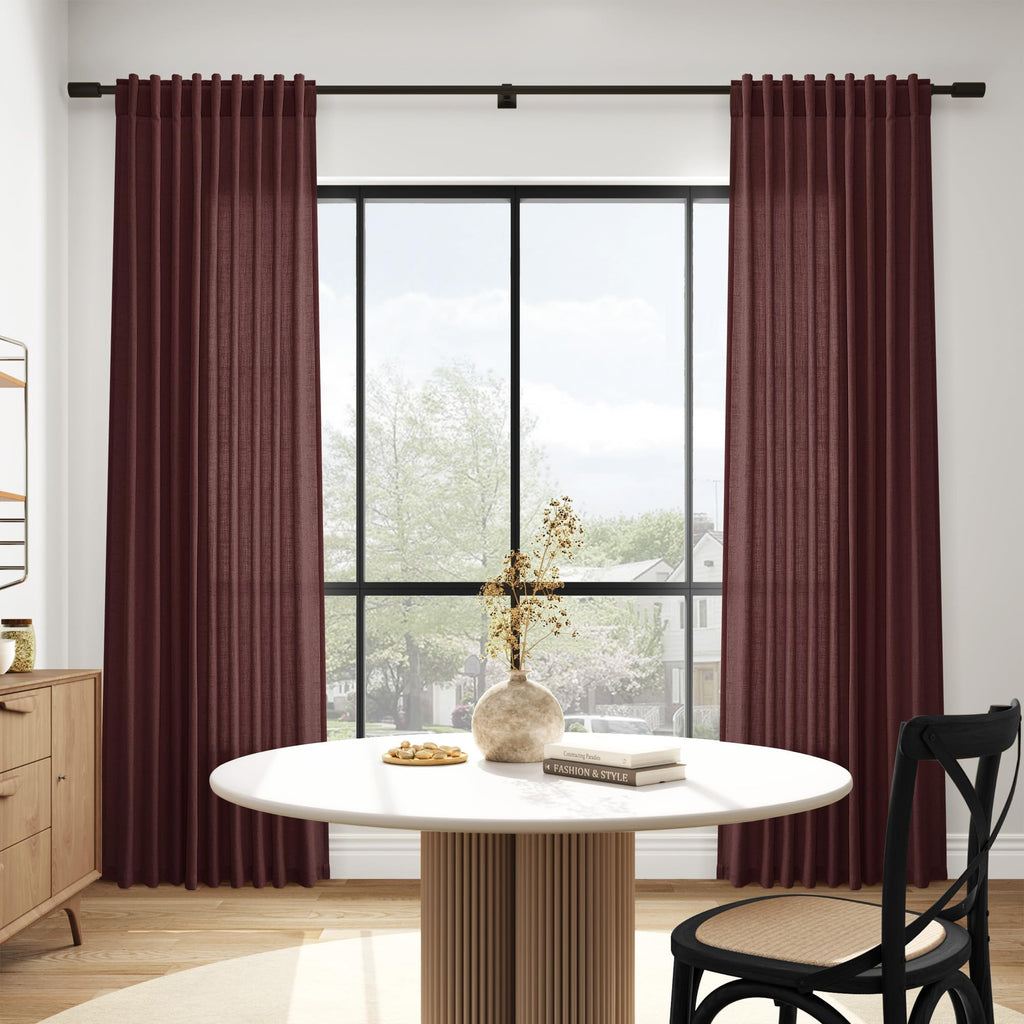 Extra Long Curtain Reddish Brown Morden Linen Blend Light Filtering Back Tab Curtains for Long Winodws 120 Inches