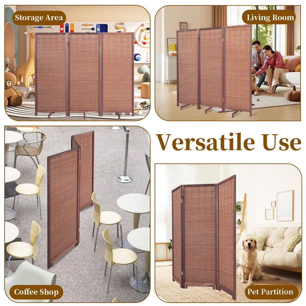 Bamboo Room Divider 3 Panel 47" H, 360°Rotating Feet Privacy Screen, Brown