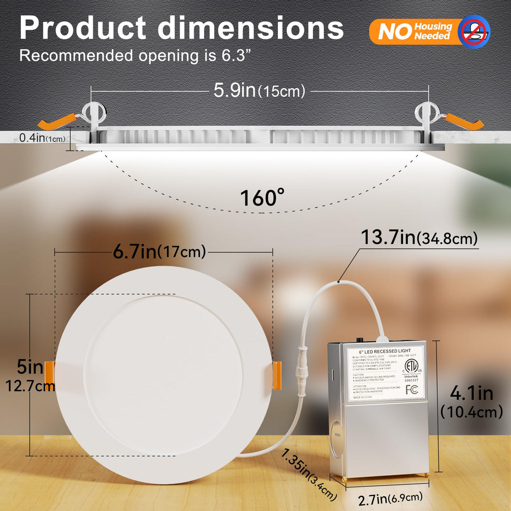 12 Pack 6 Inch 5CCT LED Canless Recessed Ceiling Light