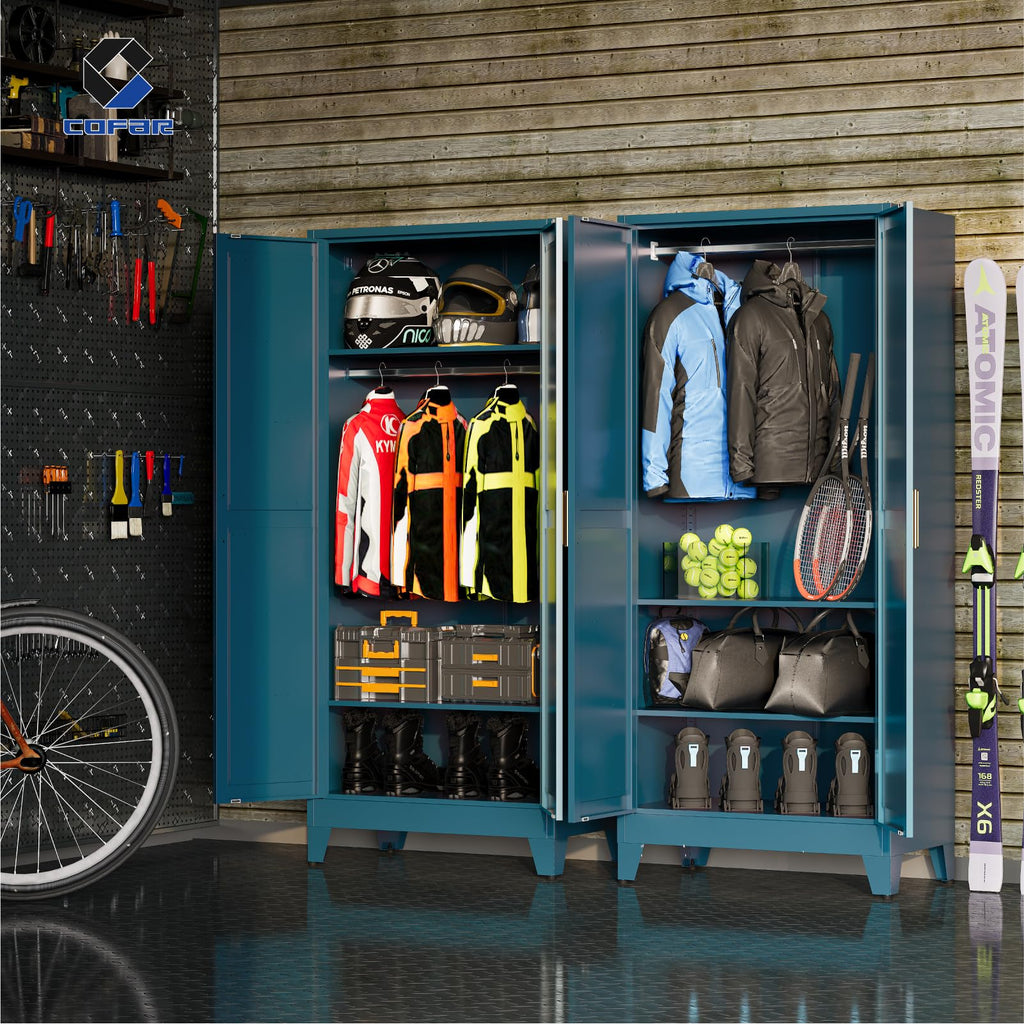 71'' Metal Armoire Wardrobe Closet, Steel Wardrobe Cabinet with Adjustable Hanging Rod and Shelves, 2 Doors Farmhouse