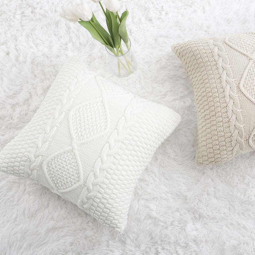 Cotton Knitted Beige Decorative Throw Pillow Covers Soft Cozy Outdoor Cushion Cases Luxury Modern Pillowcases for