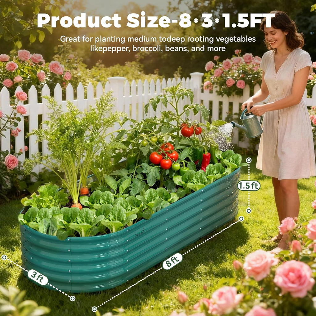 Galvanized Raised Garden Bed, 18" Tall Metal Raised Beds for Gardening | 8x3x1.5ft, Large Planters Boxes for Outdoor