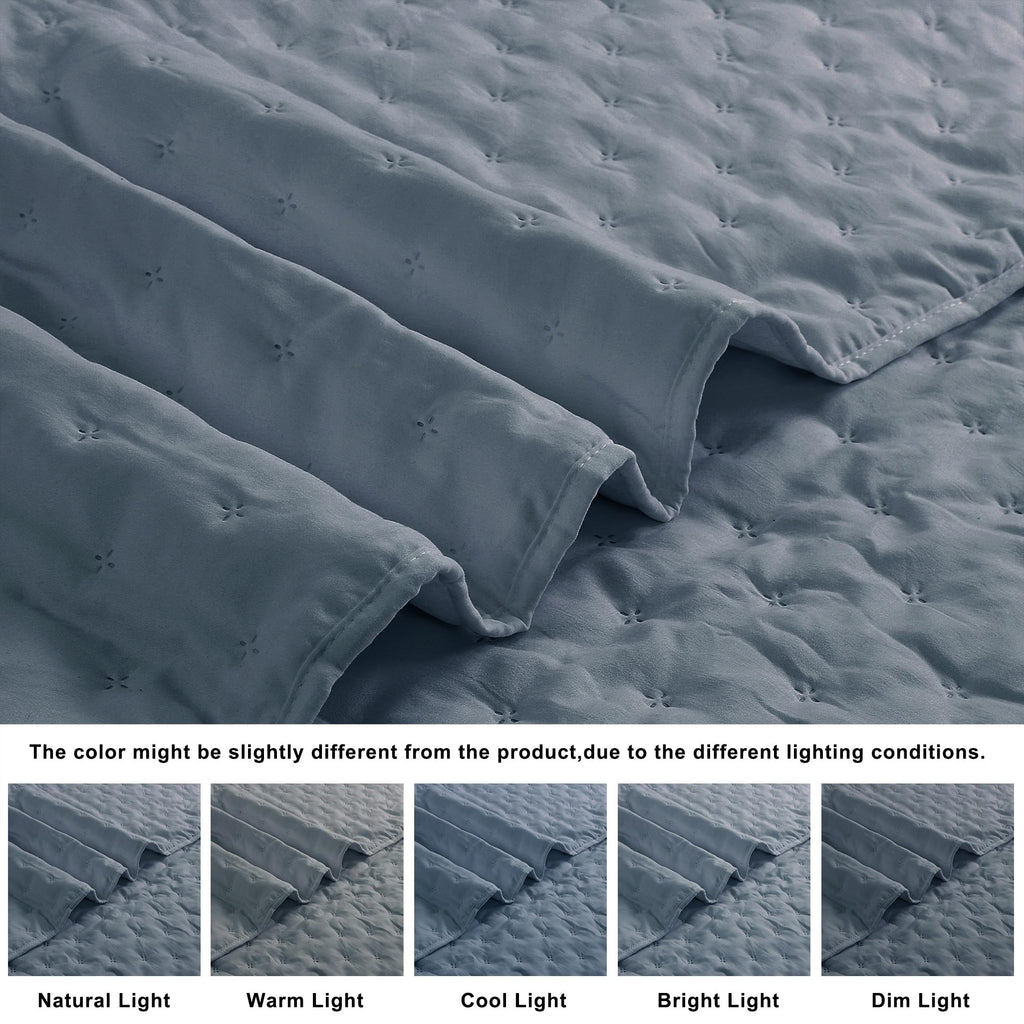 Dusty Blue Quilt Bedding Set, California Lightweight Soft Bedspread, Farmhouse Rustic