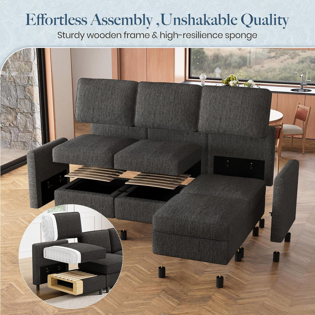 84.3" 4 Seats L Shaped Couch Modular Sectional Sofa Washable Sectional Couches Comfy Couches with Storage Seat Couch