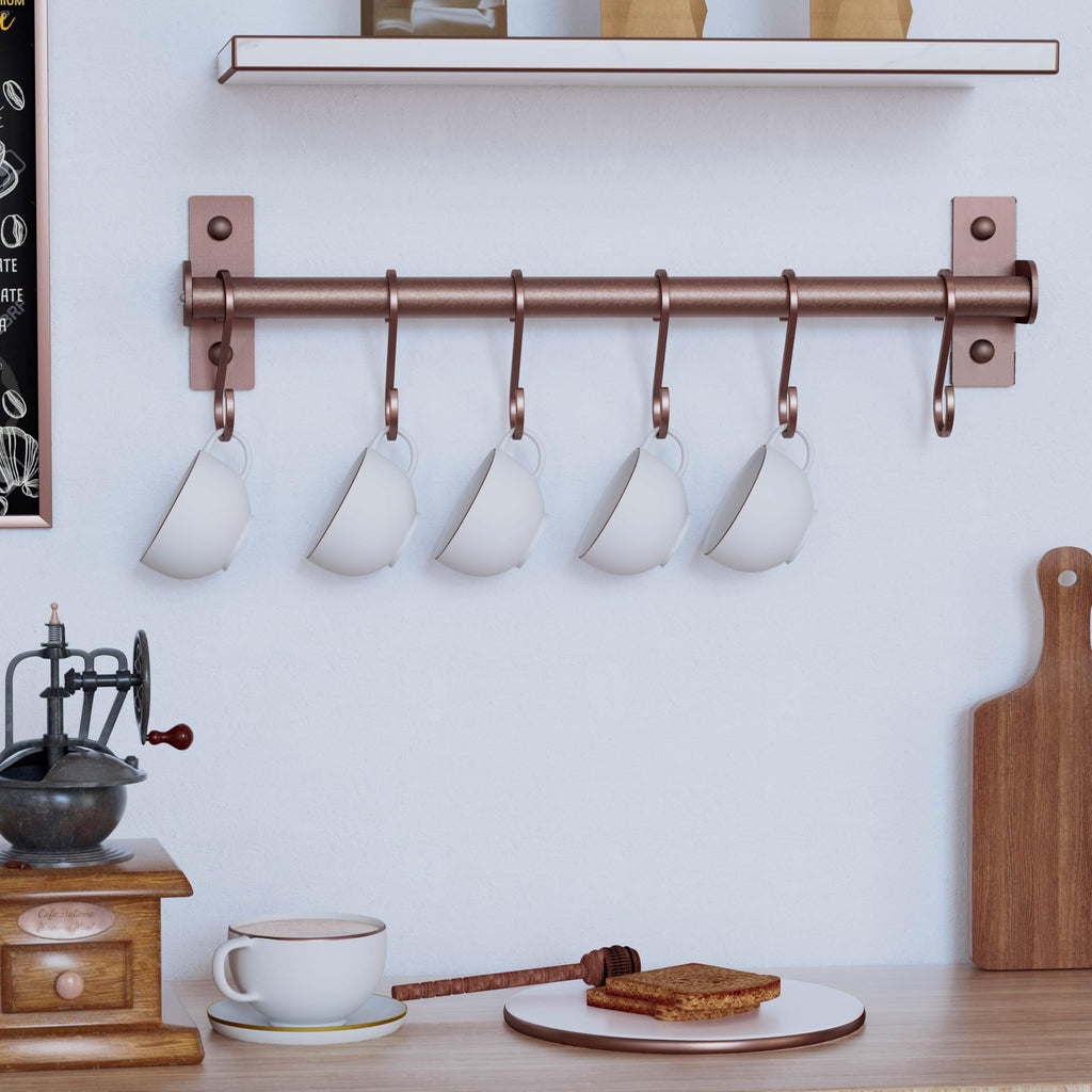 Kitchen Utensil Holder Hanger, Pot and Pan Rack Wall Mounted, Kitchen Rail with 8 Hooks for Hanging Cooking Utensils