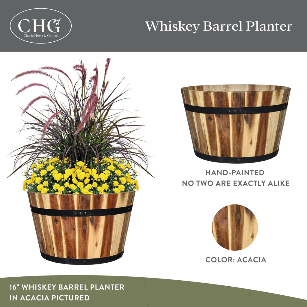 Whiskey Barrel Planter, Wooden Garden Pot, Set of 3, Acacia