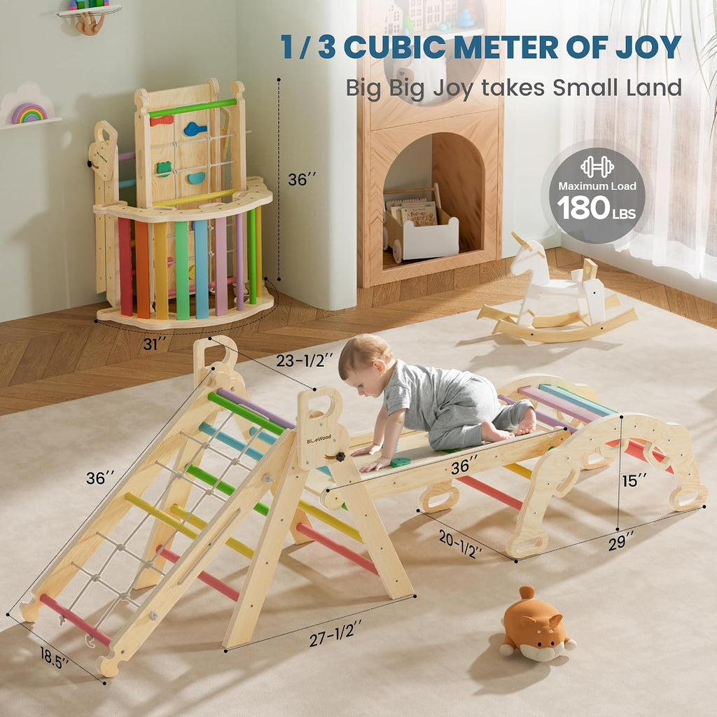 In-1Pikler Triangle Set, Toddler Climbing Toys Indoor, Rainbow