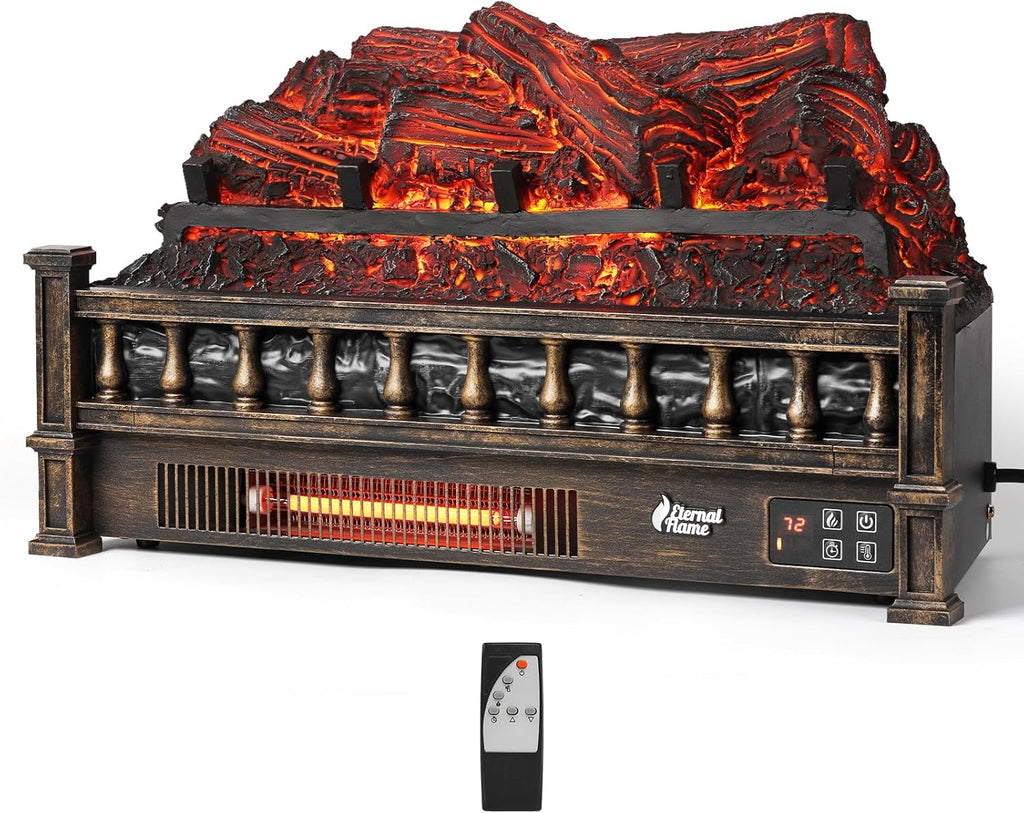 23 Inch Infrared Electric Fireplace Log Insert with Realistic Ember Bed, Remote Control, Thermostat, Timer, 1500W