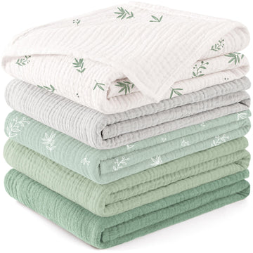Muslin Burp Cloths Baby Washcloths 100% Cotton Burp Cloths Baby Girl 5 Pack, Absorbent and Soft Cloth Diapers 23.6 *