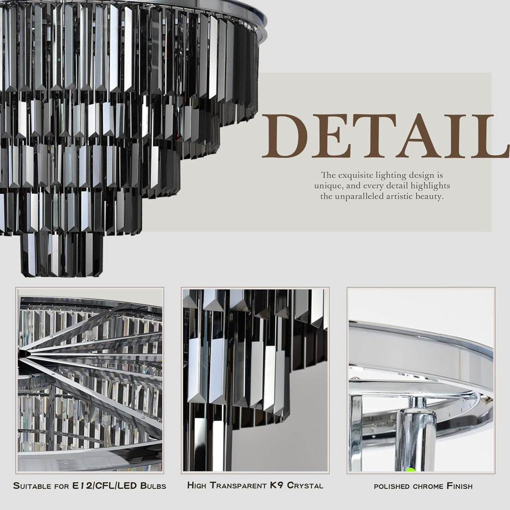 Inspired Odeon Style Chrome Smoke Crystal 4-Tier Modern Chandelier W23.6" - A107-B07QCSV5JX