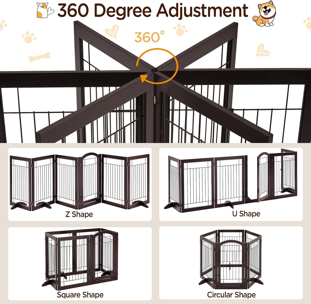 32"H 6-Panel Extra Wide Freestanding Dog Gate For Stairs Doorways