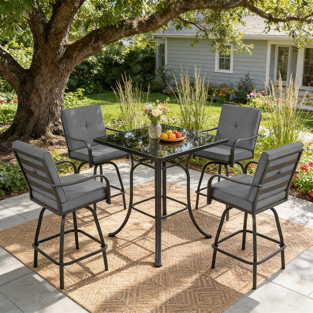 Outdoor Swivel Bar Stools Set of 4, Patio Bar Height Swivel Stools with Cushions Balcony Backyard, Grey