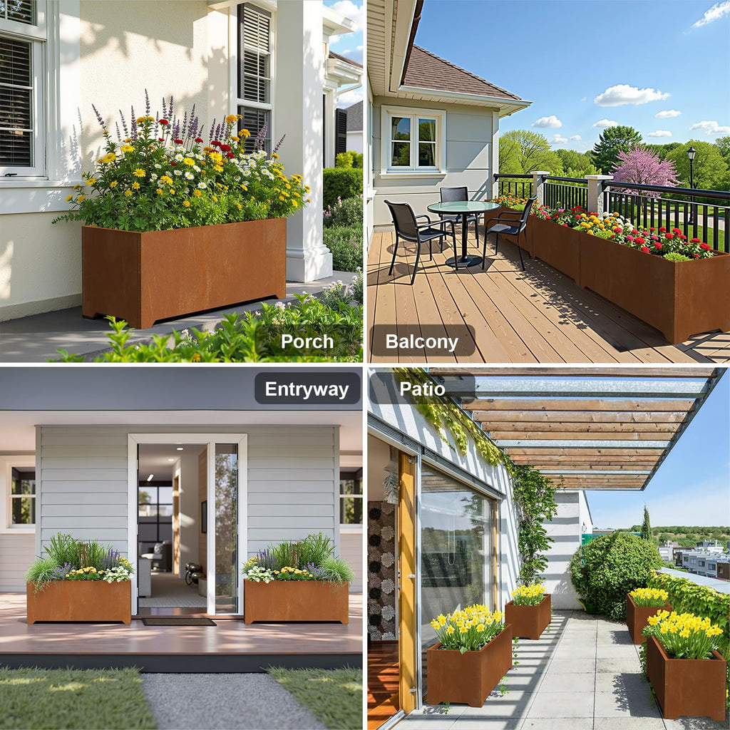 36"x15"x15" Cor ten Steel Planter Box, Large Rectangle Outdoor Planter