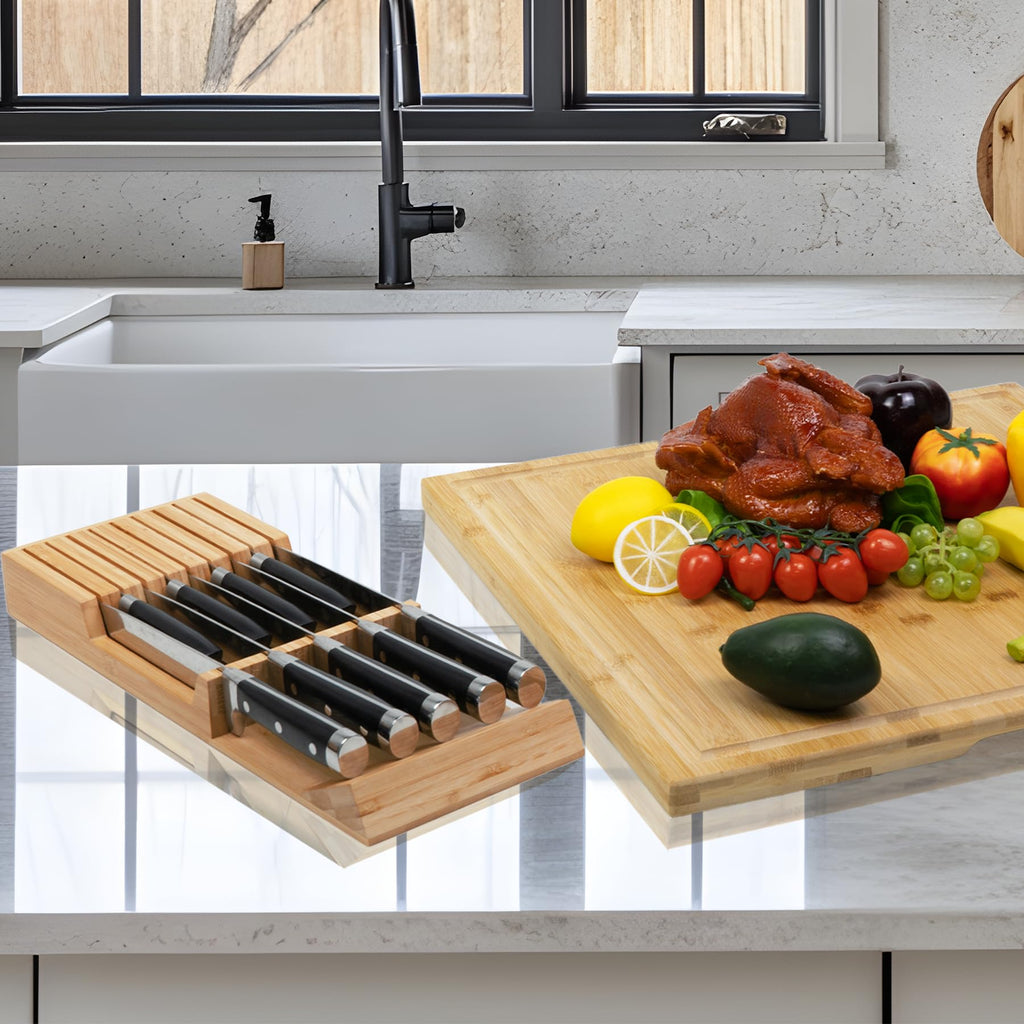 Knife Drawer Organizer, Bamboo Knives Block Drawers