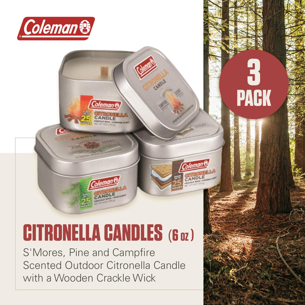 Scented Tin Citronella - 3 Pack, S'Mores, Pine and Campfire