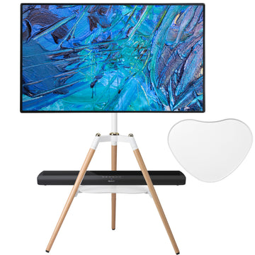 Easel TV Stand with Plate for 32-65" TV, 140° Swivel, Oak&White