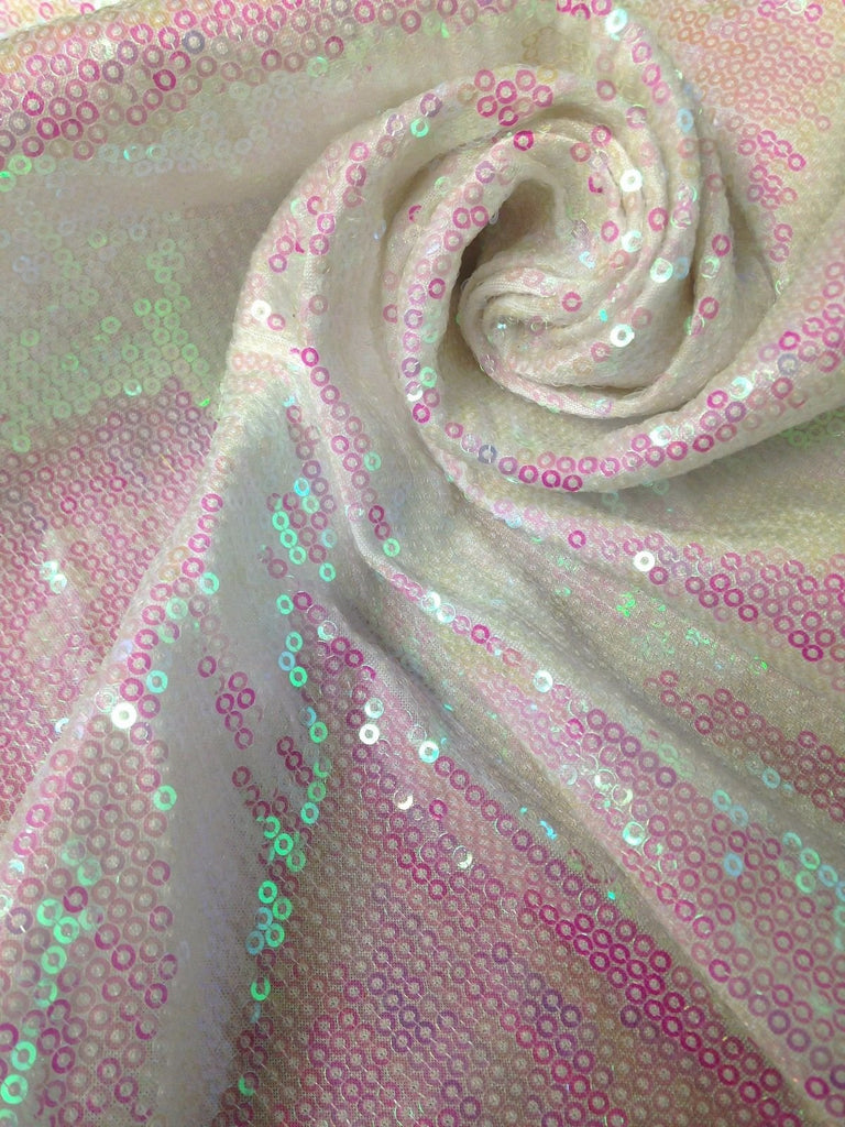 3mm Micro Mini Holographic Sequins on Stretch Polyester Spandex Jersey Fabric (Pearl White)