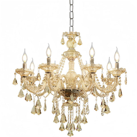 Modern Elegant K9 Crystal Chandelier 8 Lights, Cognac Crystal Ceiling Pendant Light Fixture Candle Style E12 Base for Living Room Bedroom Hallway (8 Lights) A110-B09BM57CVN