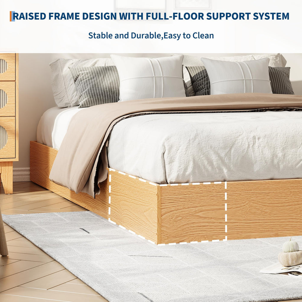 Queen Wood Platform Bed Frame with Low Profile Design