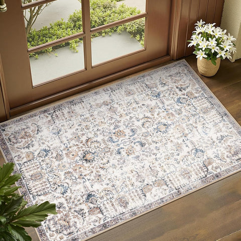 Kalen Area Rug 2x3 Washable Entryway Rug Vintage Doormat Indoor Entrance Lightweight Thin Retro Dist