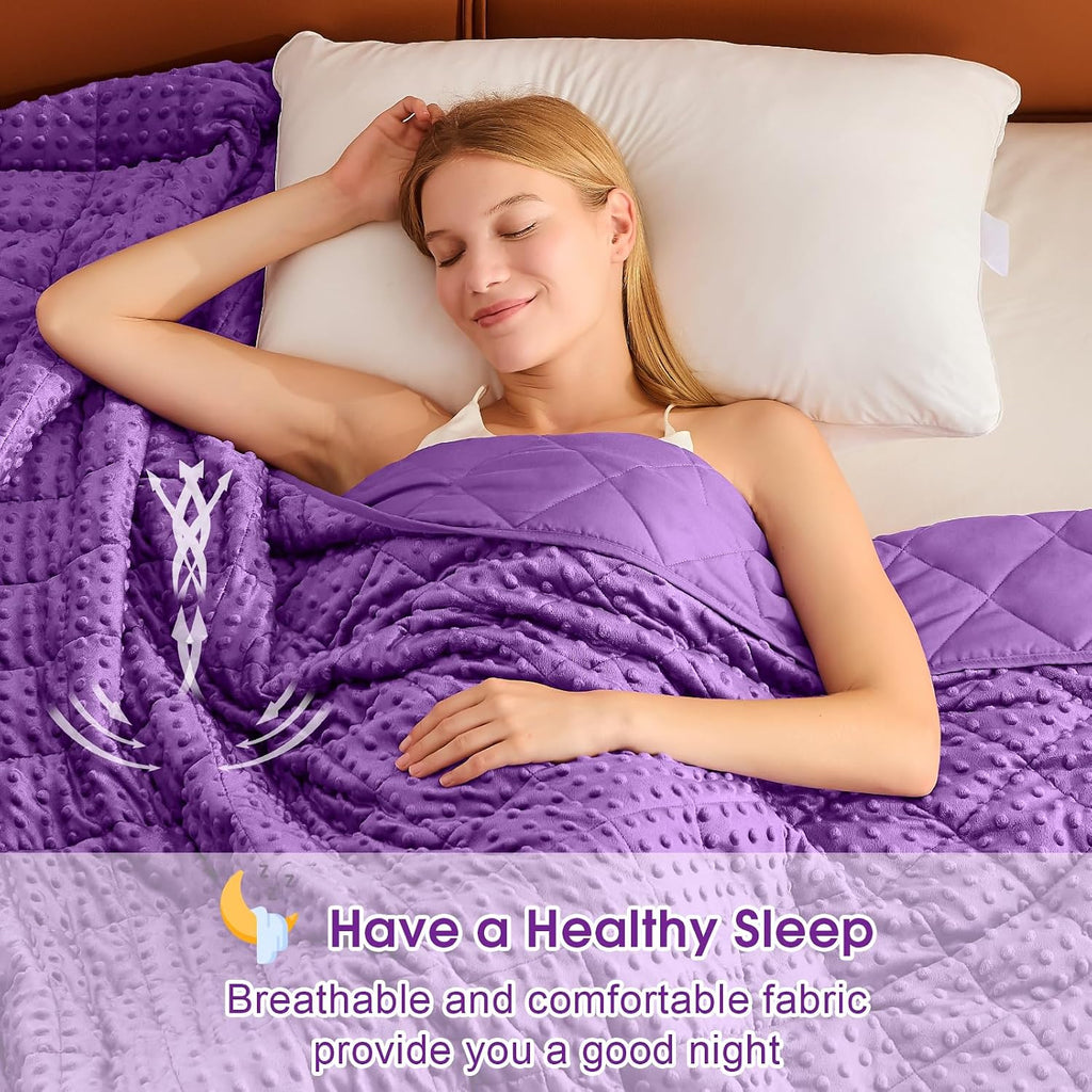 Purple Weighted Blanket for Adults 15lbs, 48"x72", Twin Full Size Cooling Minky Heavy Throw Blanket for 140-160lbs